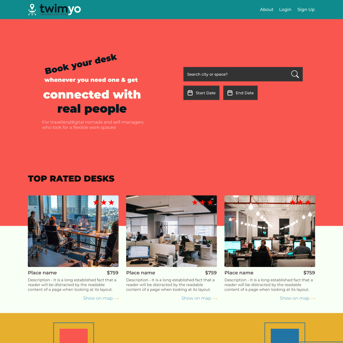 Twimyo - Coworking space agregator - dizajn koncept
